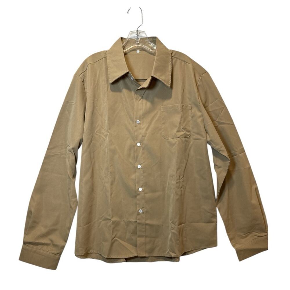 Men’s Tan Button-Up Shirt XL Long Sleeve Cotton Blend Casual Collared NEW - Picture 8 of 8